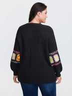 Crochet Floral Sleeve Lace Trim Pullover