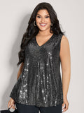Shimmery Sequin V-Neck A-Line Tank Top
