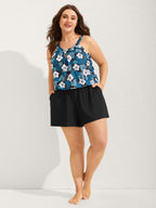 Floral Print Keyhole Pockets Swim Romper