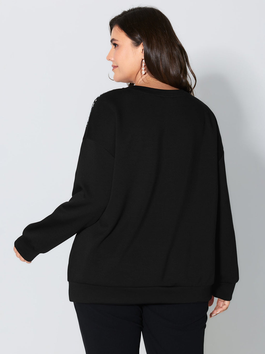 Rhinestone Relaxed-Fit Round Neck Sweatshirt