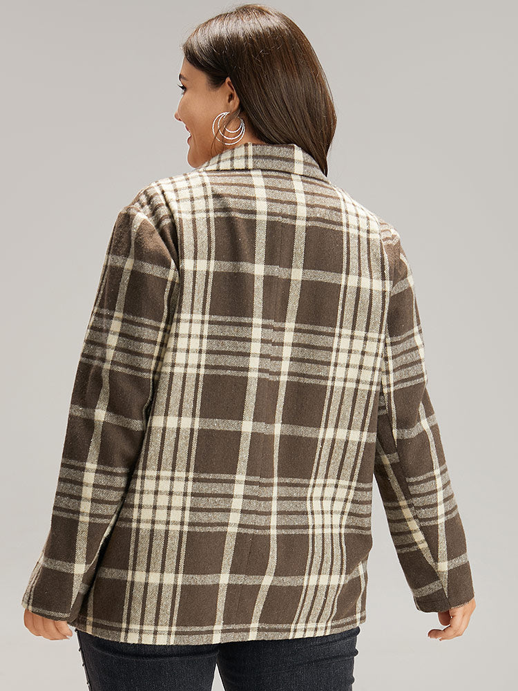 Plaid Patched Pocket Button Through Coat
