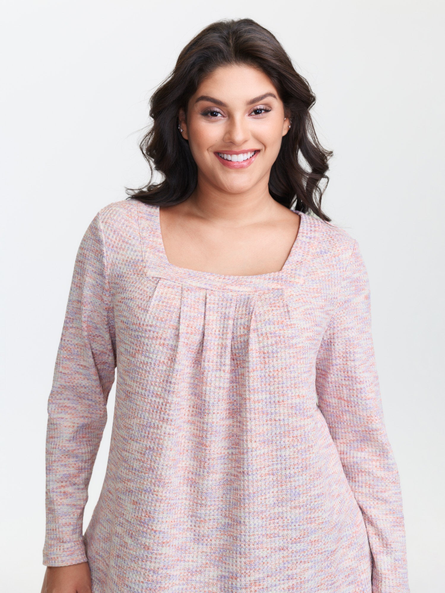 Textured Knit Pleated Neckline Top