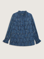 Gold Stamp Ruffled Neck Blouse