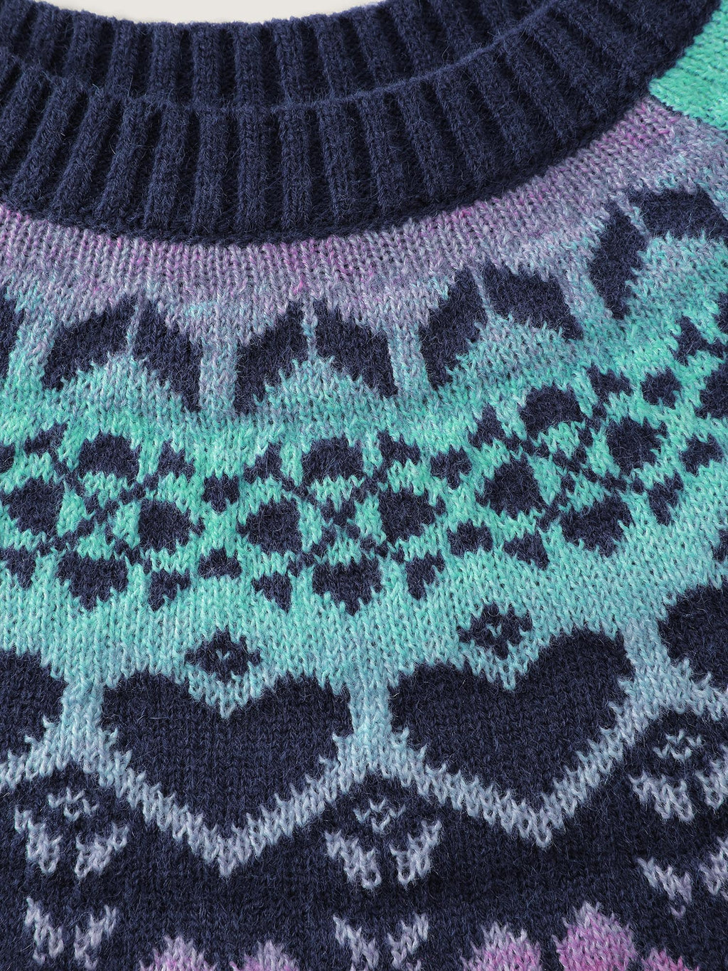 Stretchy Floral Color Gradient Jacquard Pullover