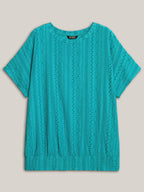 Eyelet Trim Stretchy Textured Plain Top