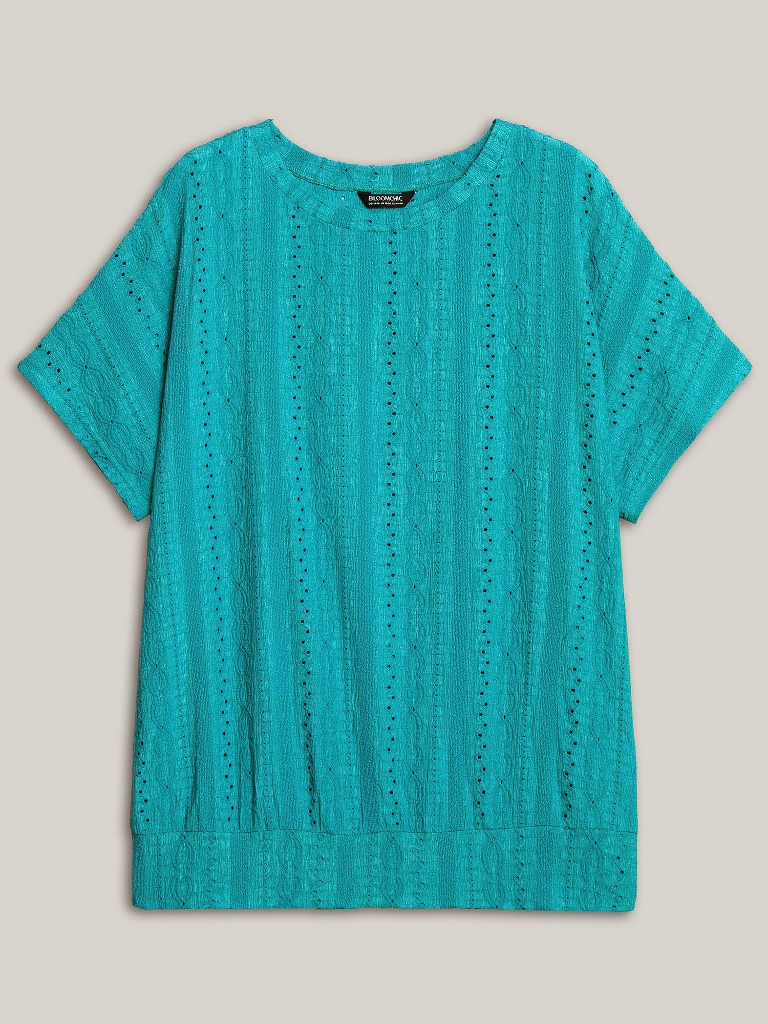 Eyelet Trim Stretchy Textured Plain Top