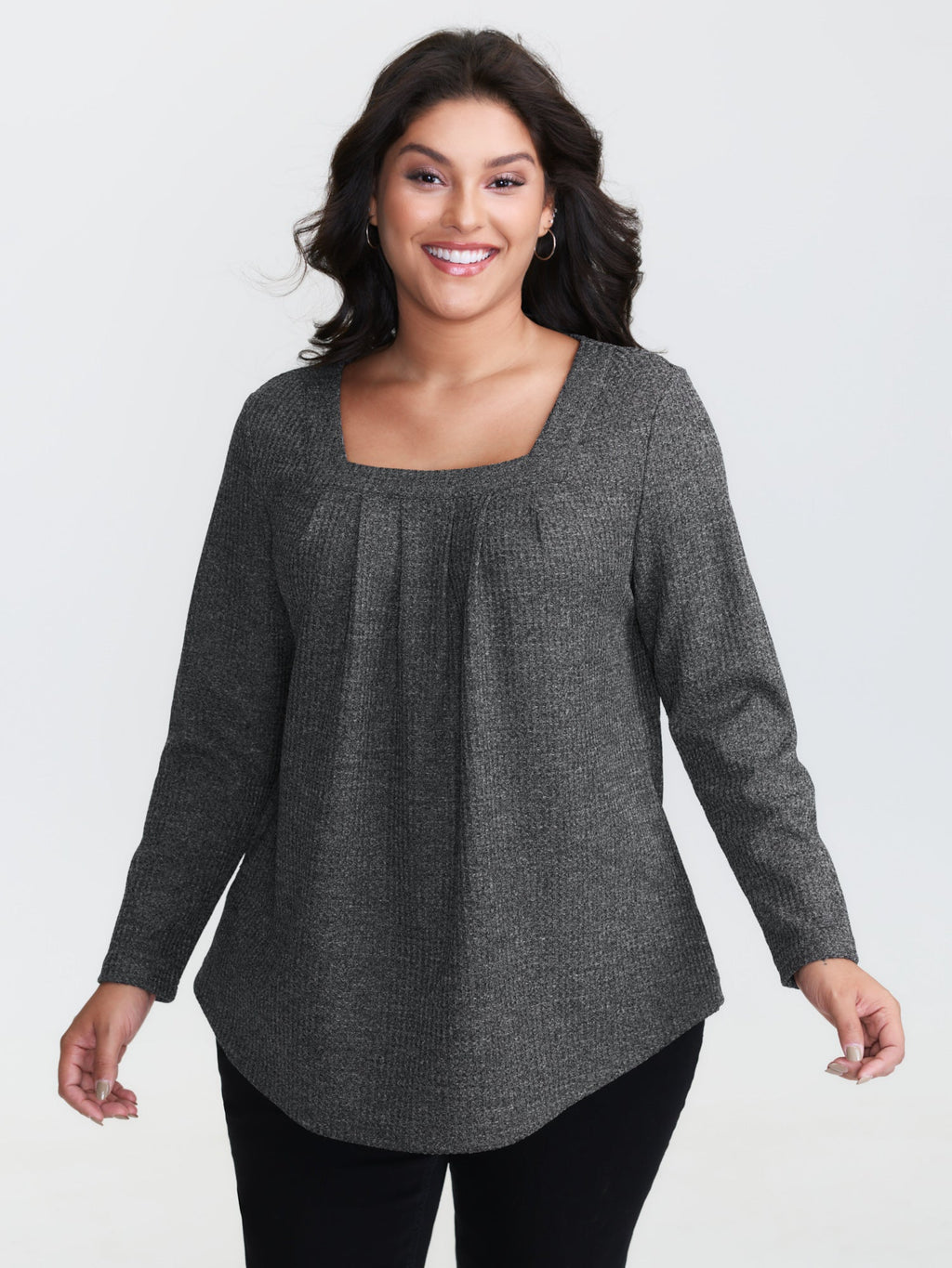 Textured Knit Pleated Neckline Top