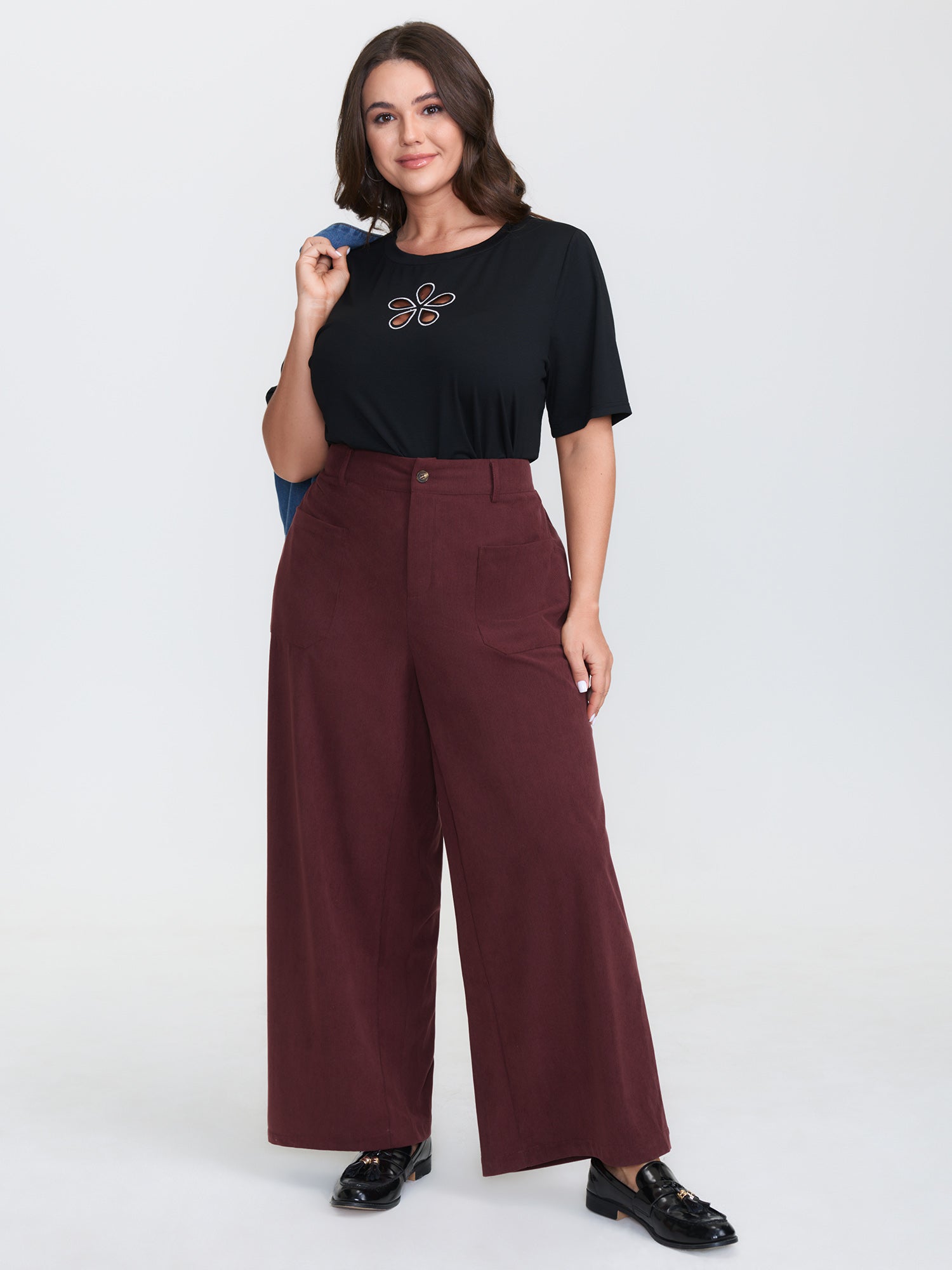 Corduroy Patch Pockets Ribbed Pants