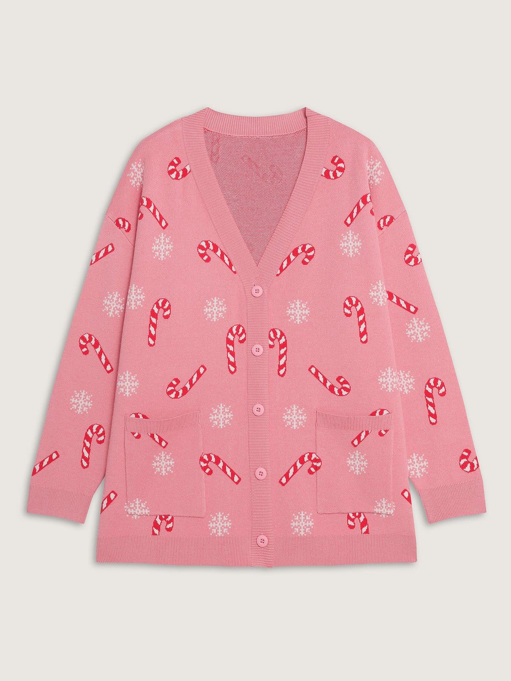 Holiday Candy Patch Pockets Knit Cardigan