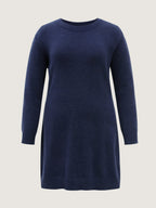 Crew Neck Solid Midi Sweater Dress