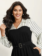 Stripe Print Belted Pockets Maxi Dress