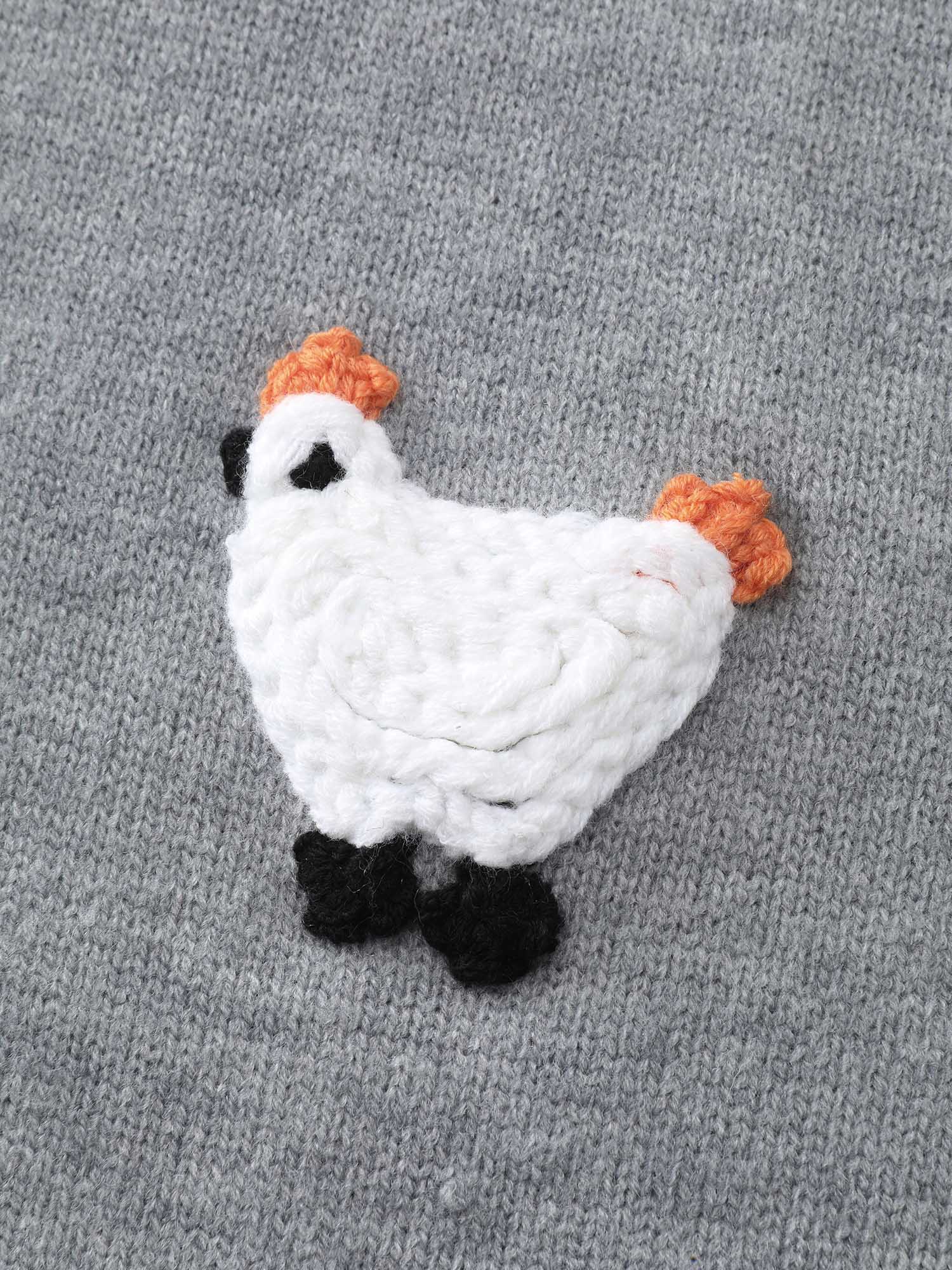 Chicken Embroidered Crew Neck Pullover