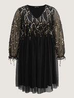 Sequin Mesh Patchwork Tassel Dress