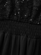 Sheer Lace V-Neck Shirred Waist Midi Dress