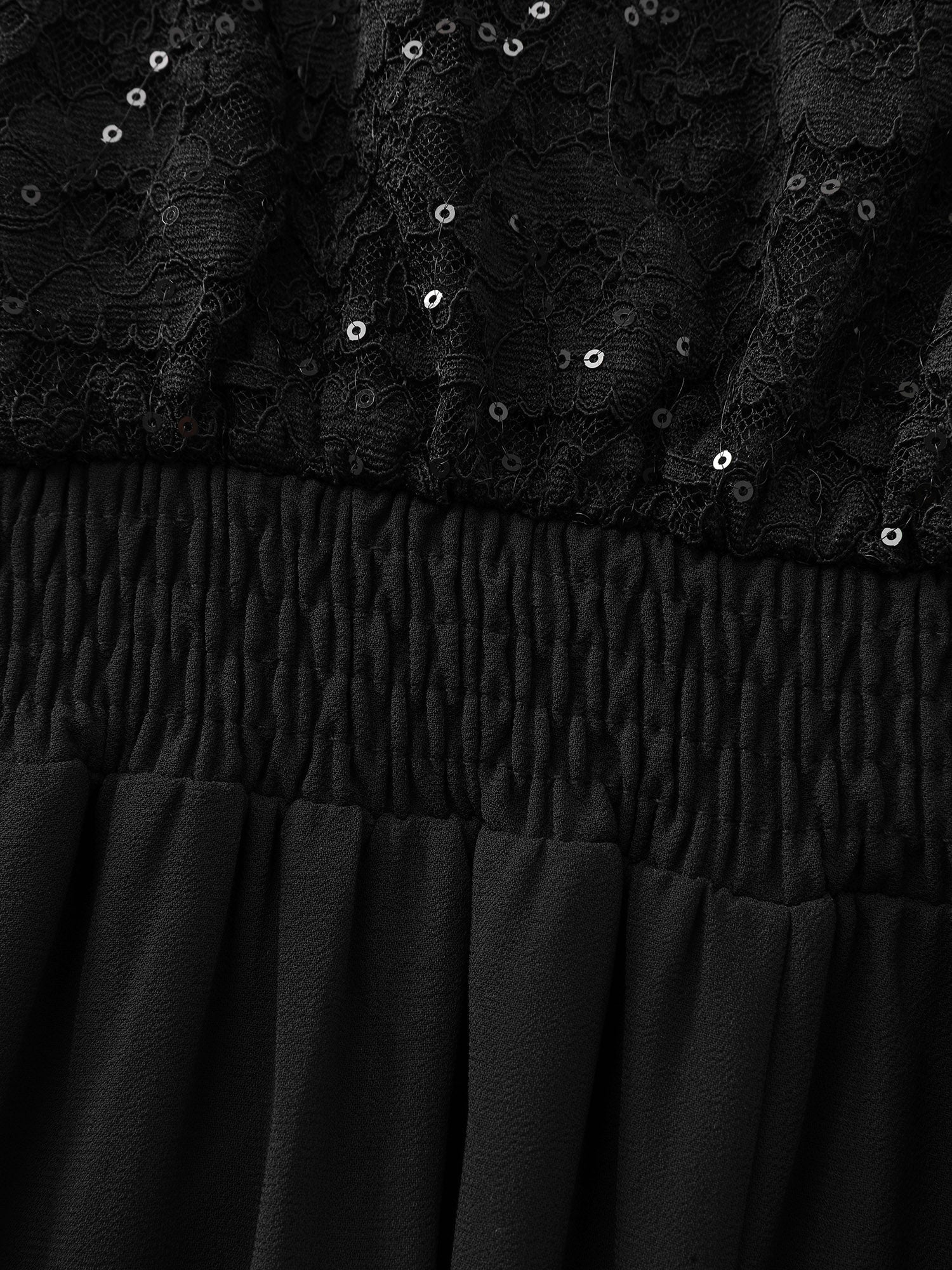 Sheer Lace V-Neck Shirred Waist Midi Dress