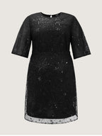 Shimmery Stretchy Waist Lined Midi Dress