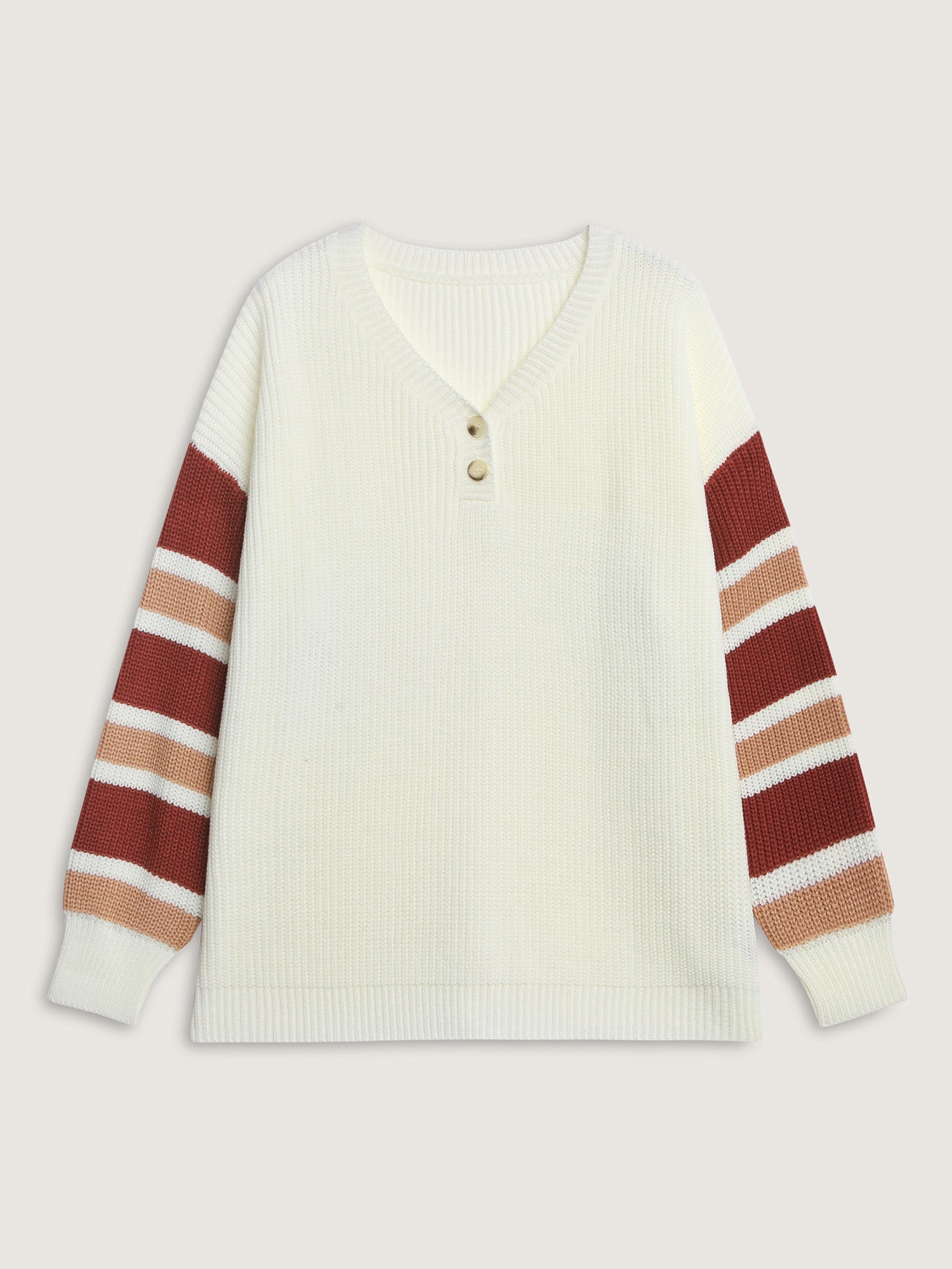 Striped Sleeve Button Neckline Pullover