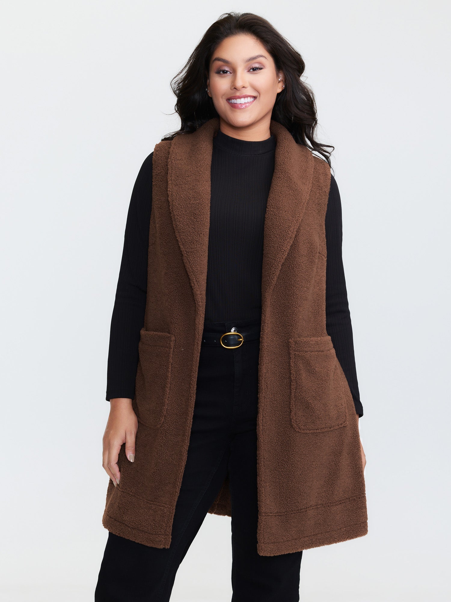 Teddy Fleece Lapel Sleeveless Vest