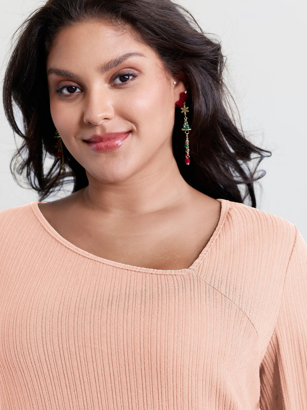 Super Stretchy Ribbed Asymmetrical Neck T-Shirt