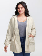 Drawstring Waist Pockets Hooded Coat