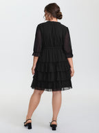 Three-Quarter Sleeve Tulle Skirt Knee-Length Dress