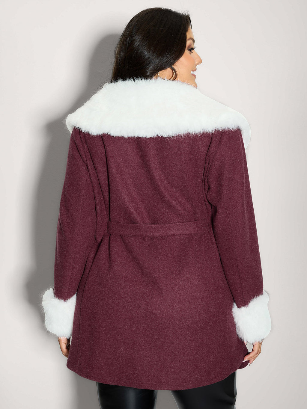 Detachable Fur Collar Waist-Tie Jacket