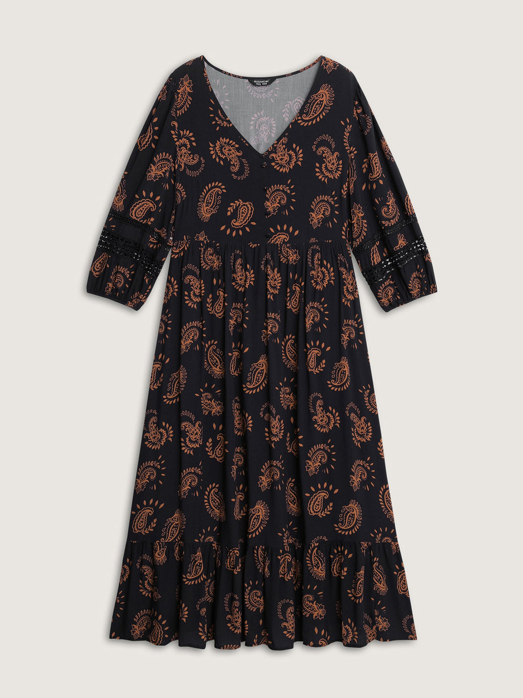 Paisley Print Lace Trim Tiered Maxi Dress
