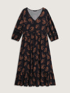 Paisley Print Lace Trim Tiered Maxi Dress