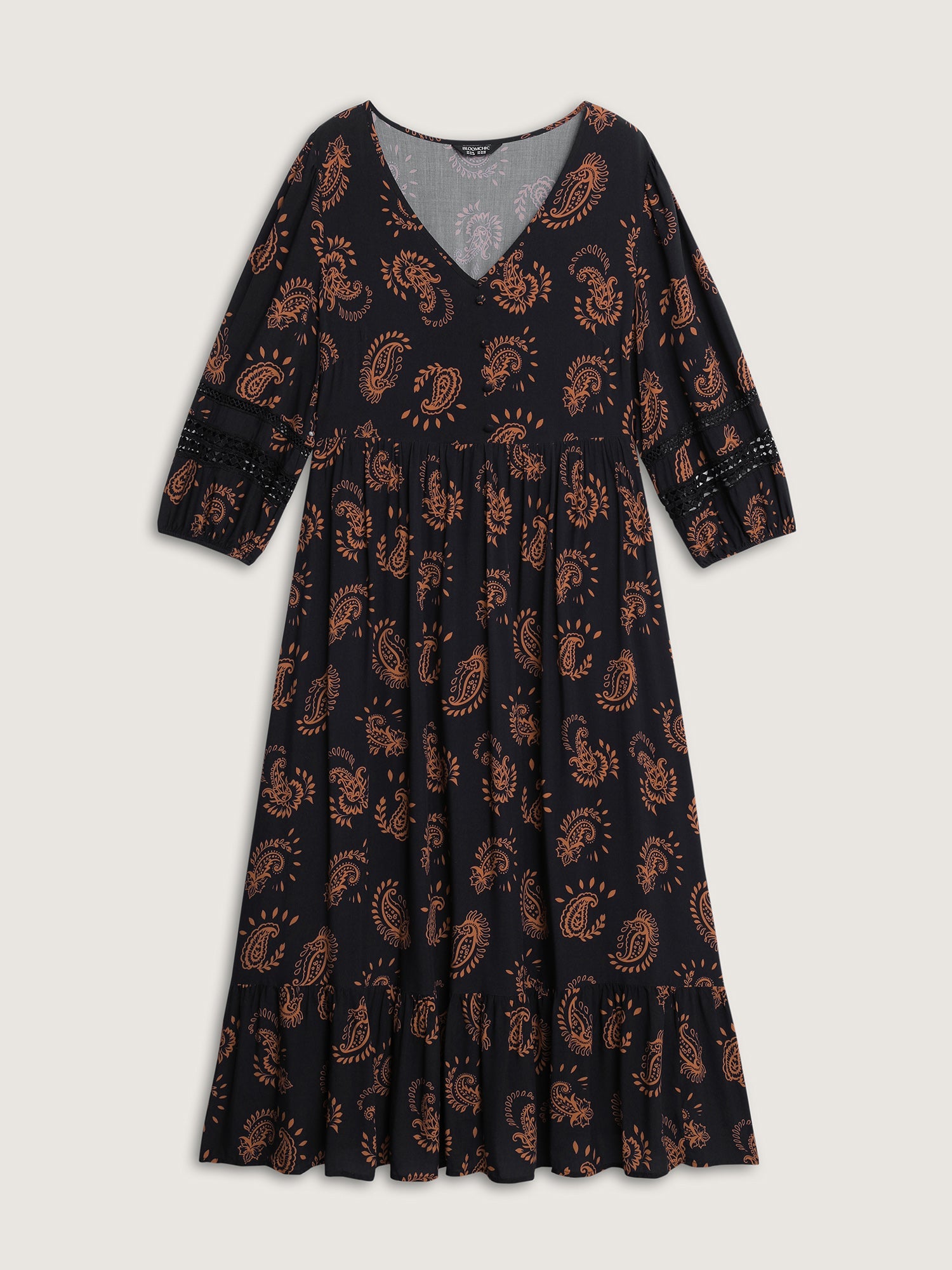 Paisley Print Lace Trim Tiered Maxi Dress