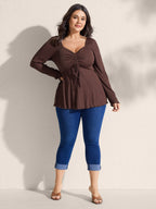 Ribbed Adjustable Drawstring Bodice Flared T-Shirt