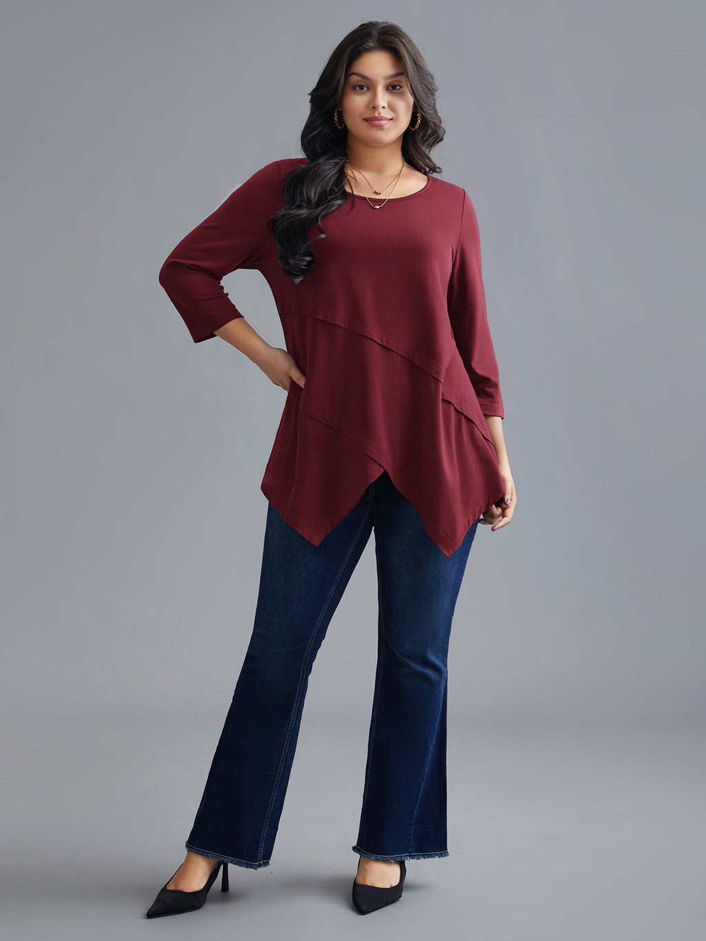 Asymmetrical Hem Overlap Long T-shirt