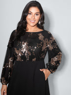 Floral Print Sheer Contrast Midi Dress