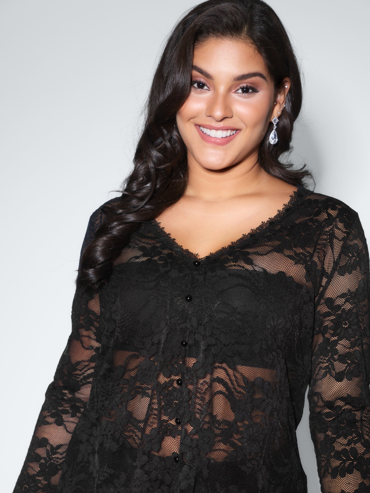 Sheer Lace Trim V-Neck Top