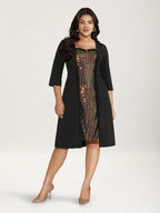 Heart Neckline Patchwork Sequin Button Detail Dress