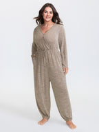 Elastic Waist Overlap Collar Lounge Jumpsuit