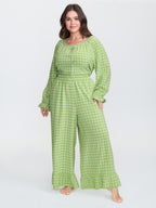 Gingham Ruffled Hem Loungewear Set