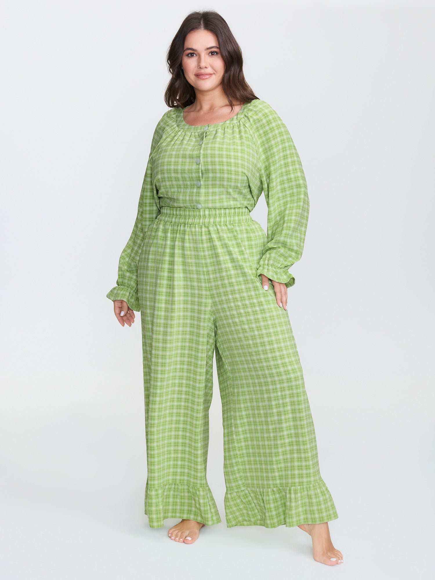 Gingham Ruffled Hem Loungewear Set