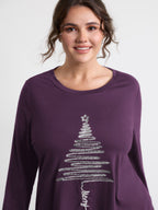 Sequin Cord Embroidered Tree Round Neck T-Shirt