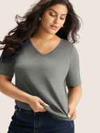 Cotton V Neck Plain Basic T-shirt