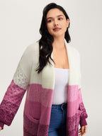 Colorblock Textured Folded Collar Knit Cardigan
