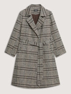 Plaid Belted Waist-Defining Coat