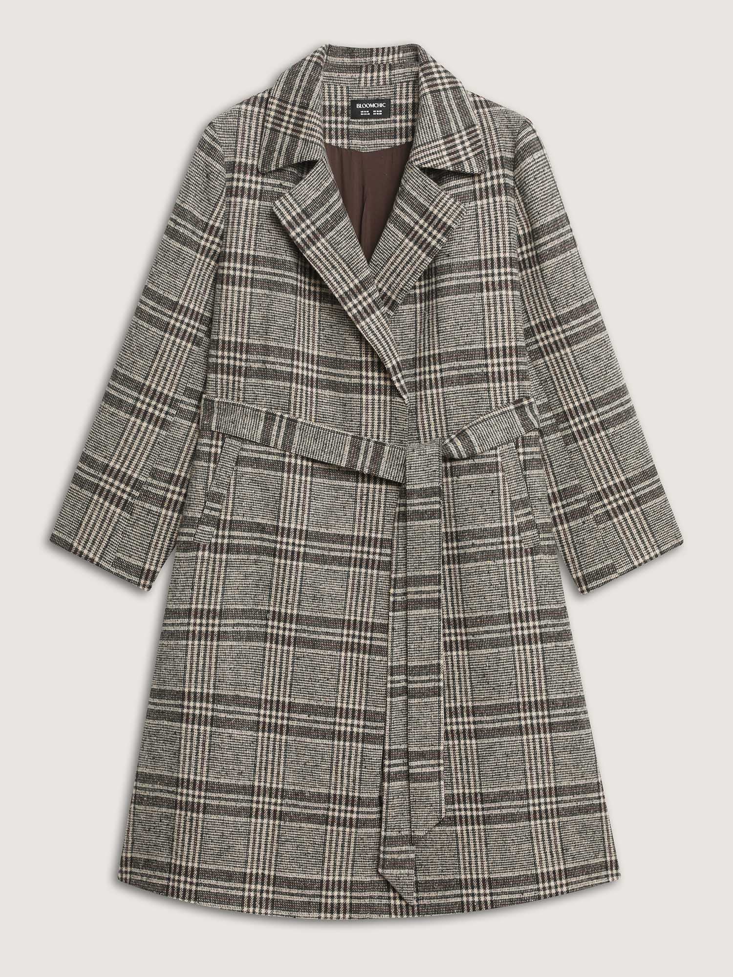 Plaid Belted Waist-Defining Coat