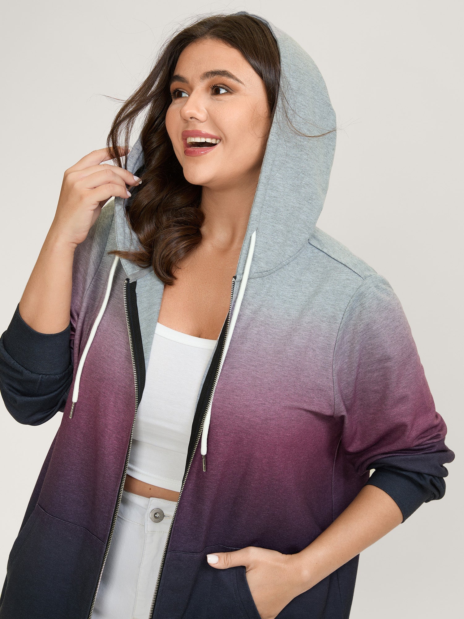 Ombre Gradient Zipper Front Jacket