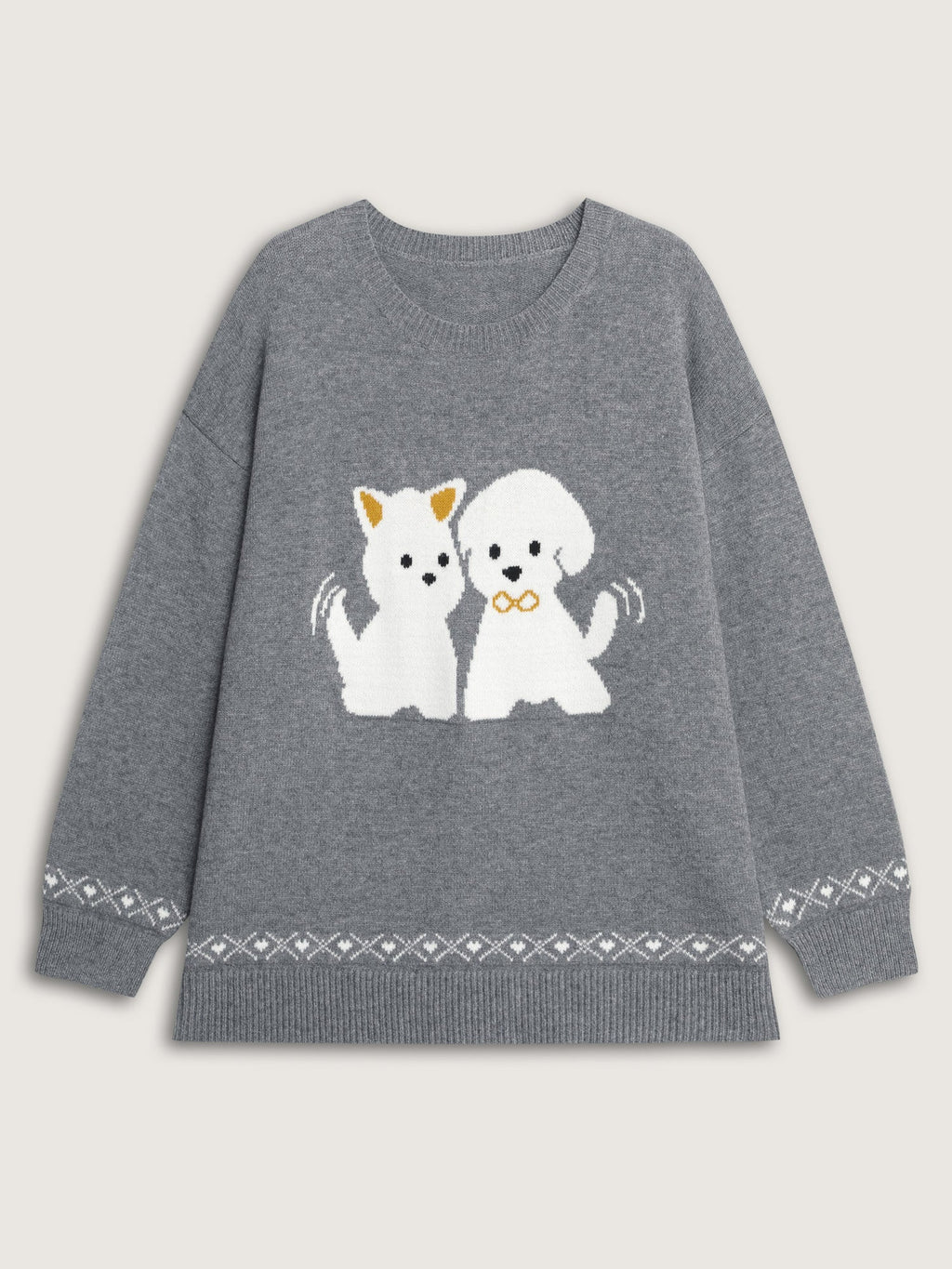 Happy Animal Pattern Jacquard Pullover