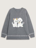 Happy Animal Pattern Jacquard Pullover