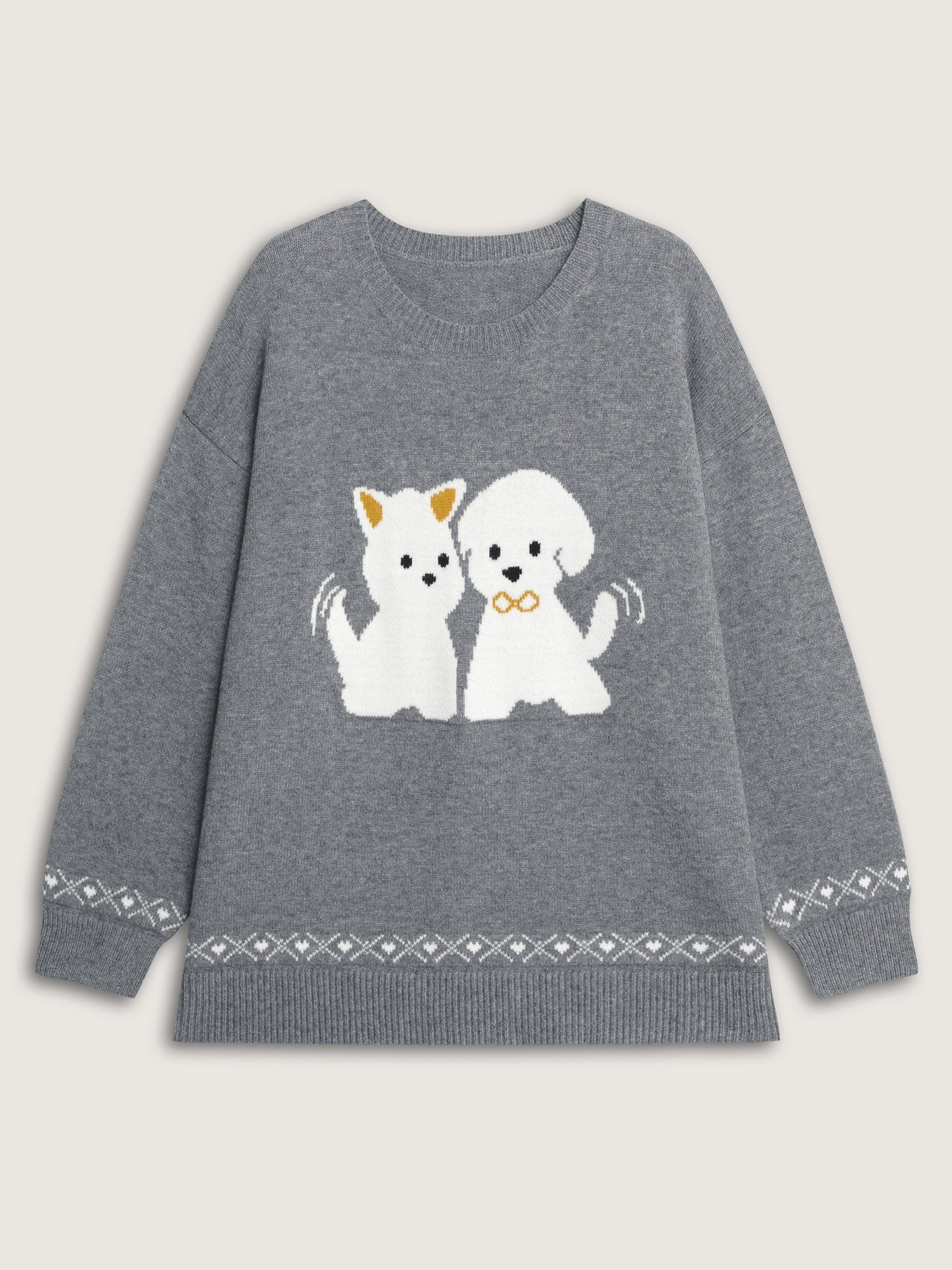 Happy Animal Pattern Jacquard Pullover