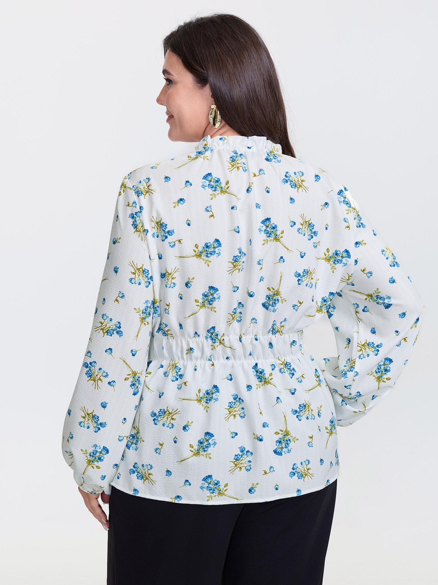 Floral Print Waist Defining Neck Tie Blouse