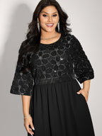 Sequin Floral Tulle Shirred Waist Maxi Dress