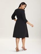 Heart Neckline Patchwork Sequin Button Detail Dress