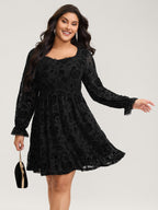 Textured Floral Shirred Waist Knee-Length Dress